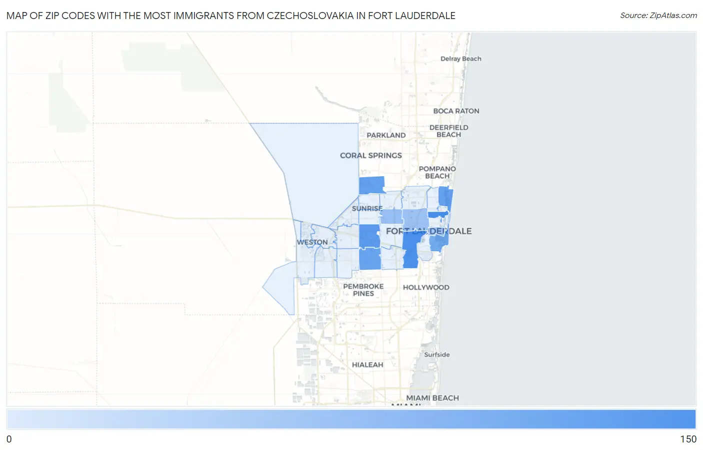 Zip Codes with the Most Immigrants from Czechoslovakia in Fort Lauderdale Map