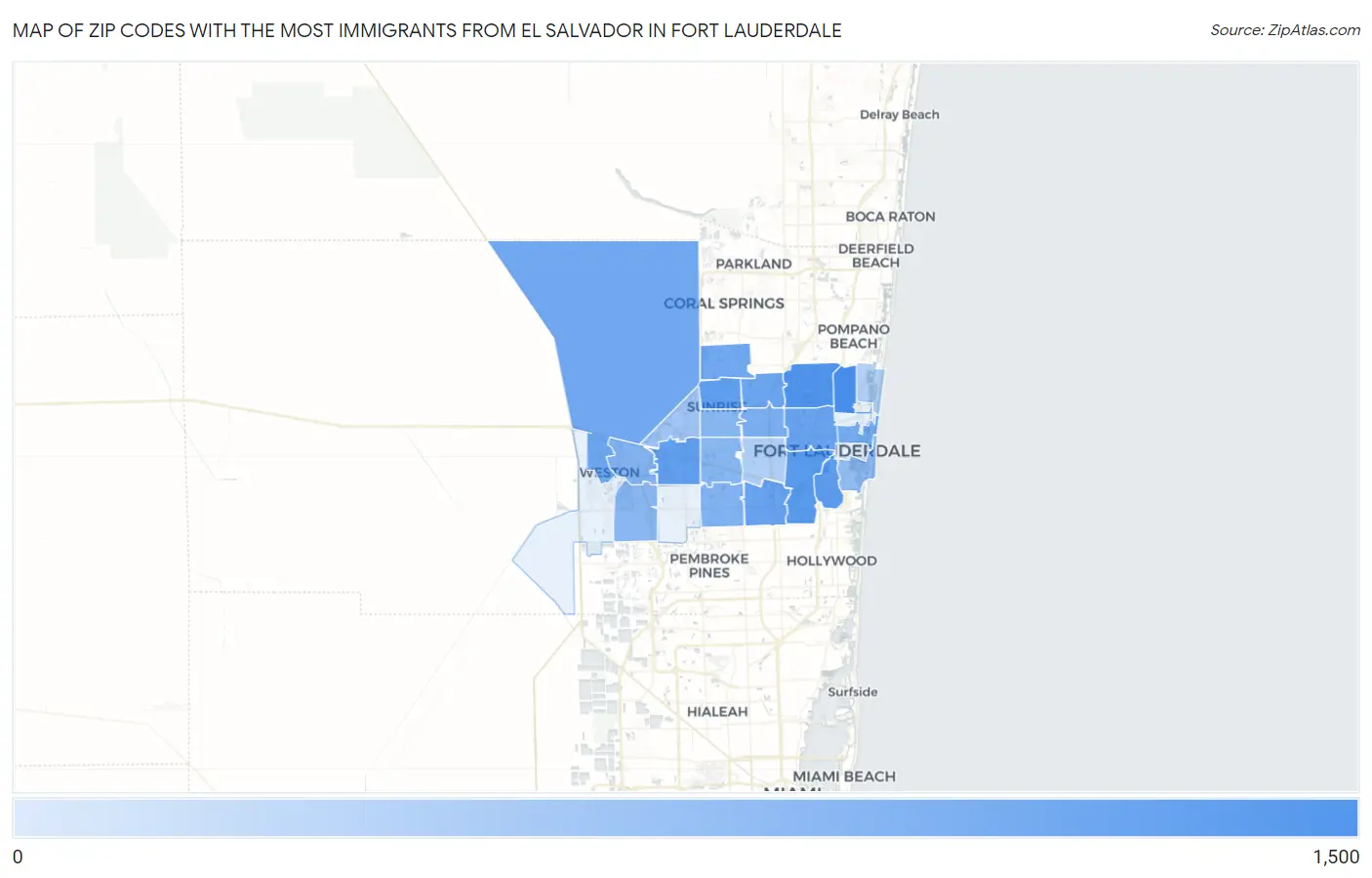 Zip Codes with the Most Immigrants from El Salvador in Fort Lauderdale Map