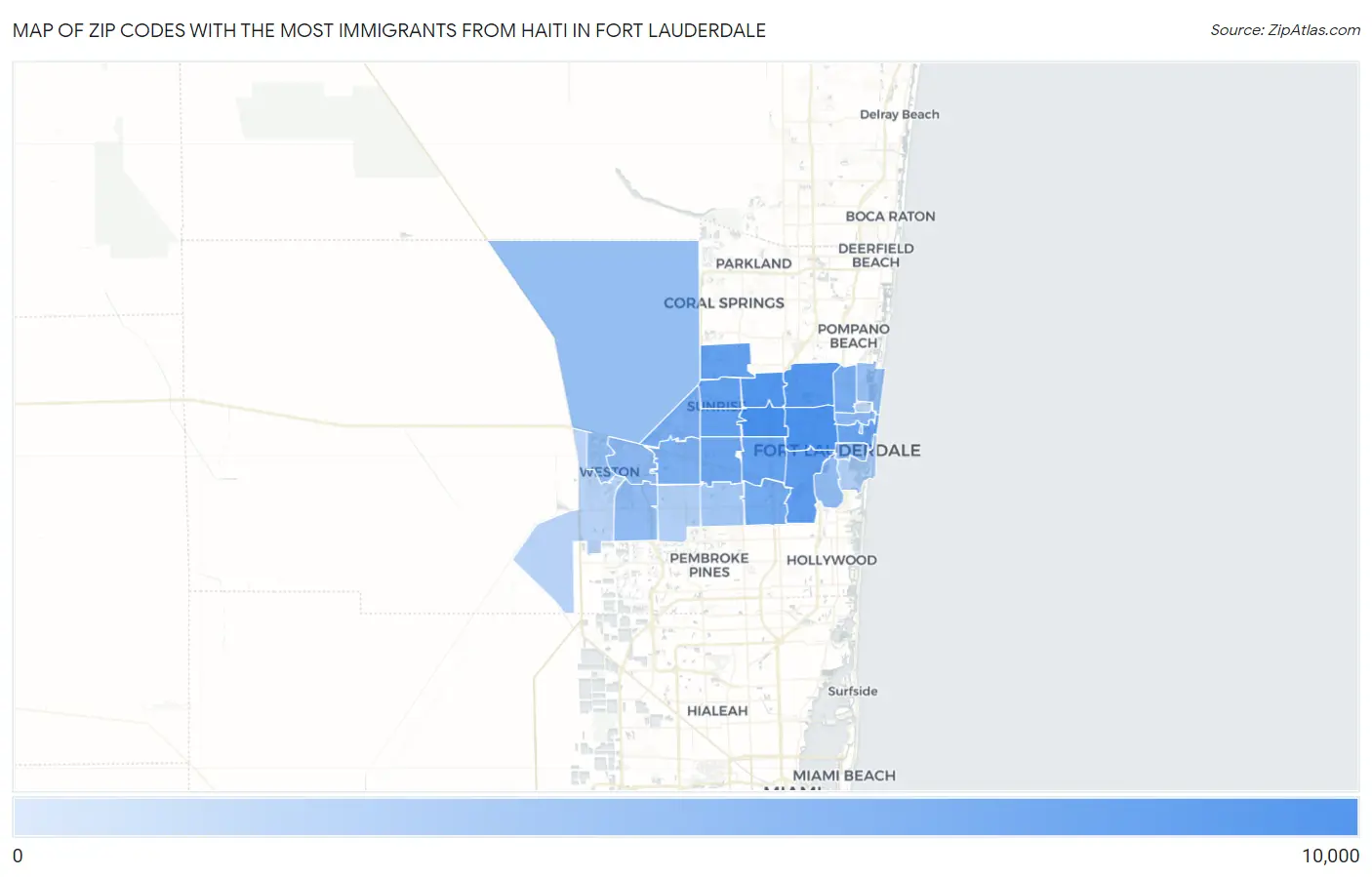 Zip Codes with the Most Immigrants from Haiti in Fort Lauderdale Map