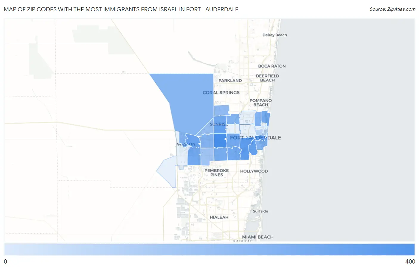 Zip Codes with the Most Immigrants from Israel in Fort Lauderdale Map