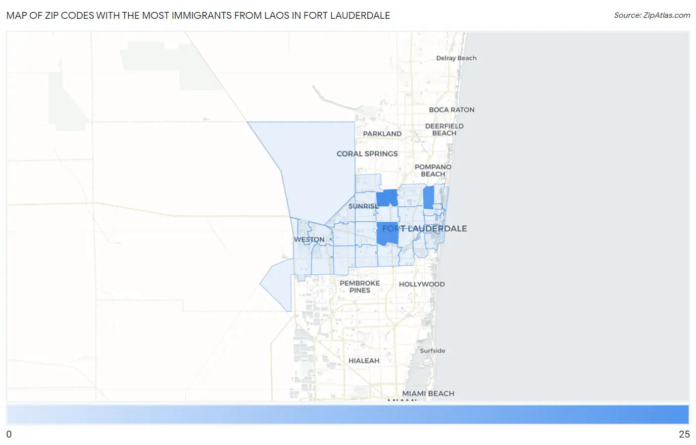 Zip Codes with the Most Immigrants from Laos in Fort Lauderdale Map