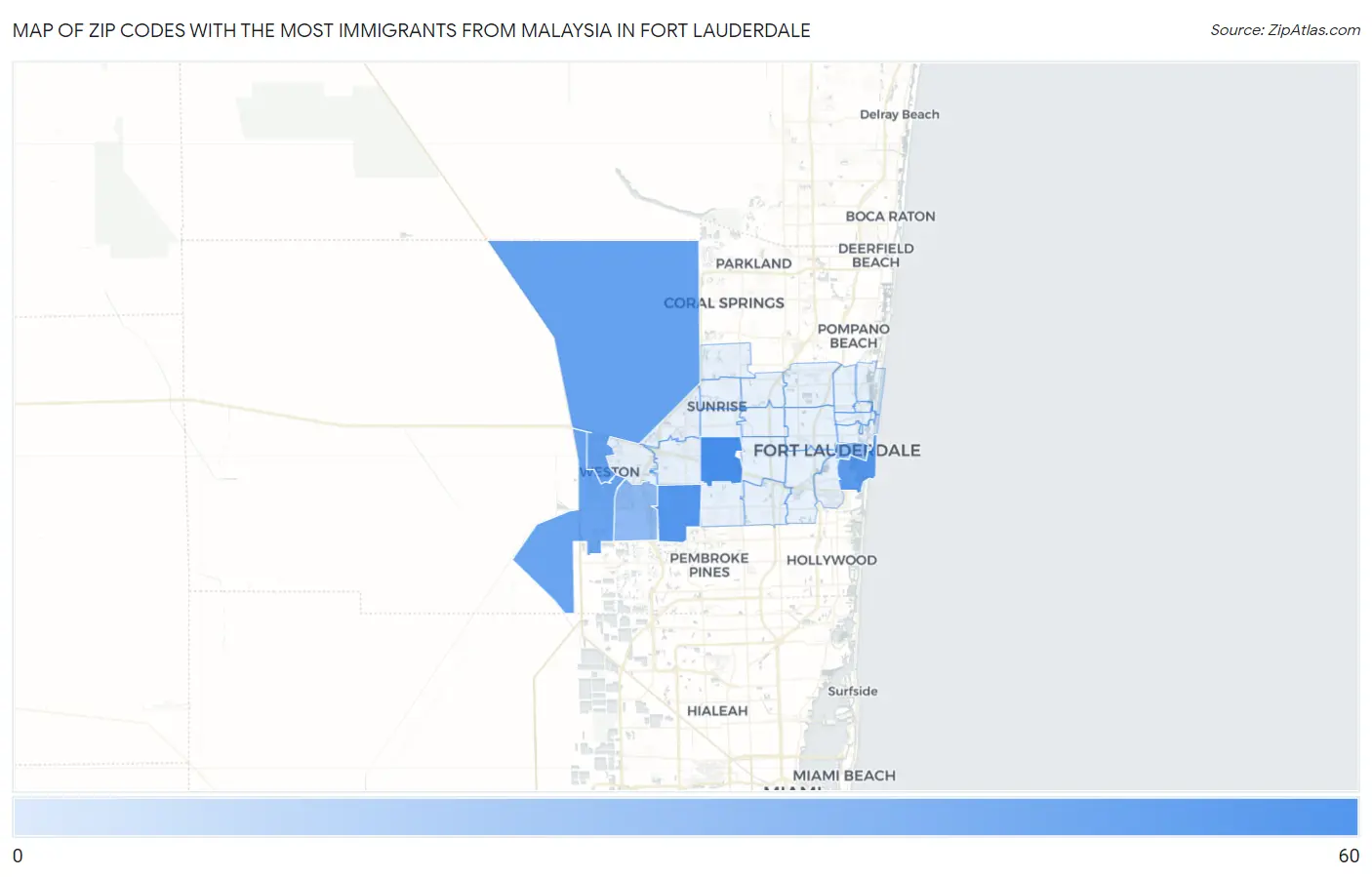 Zip Codes with the Most Immigrants from Malaysia in Fort Lauderdale Map