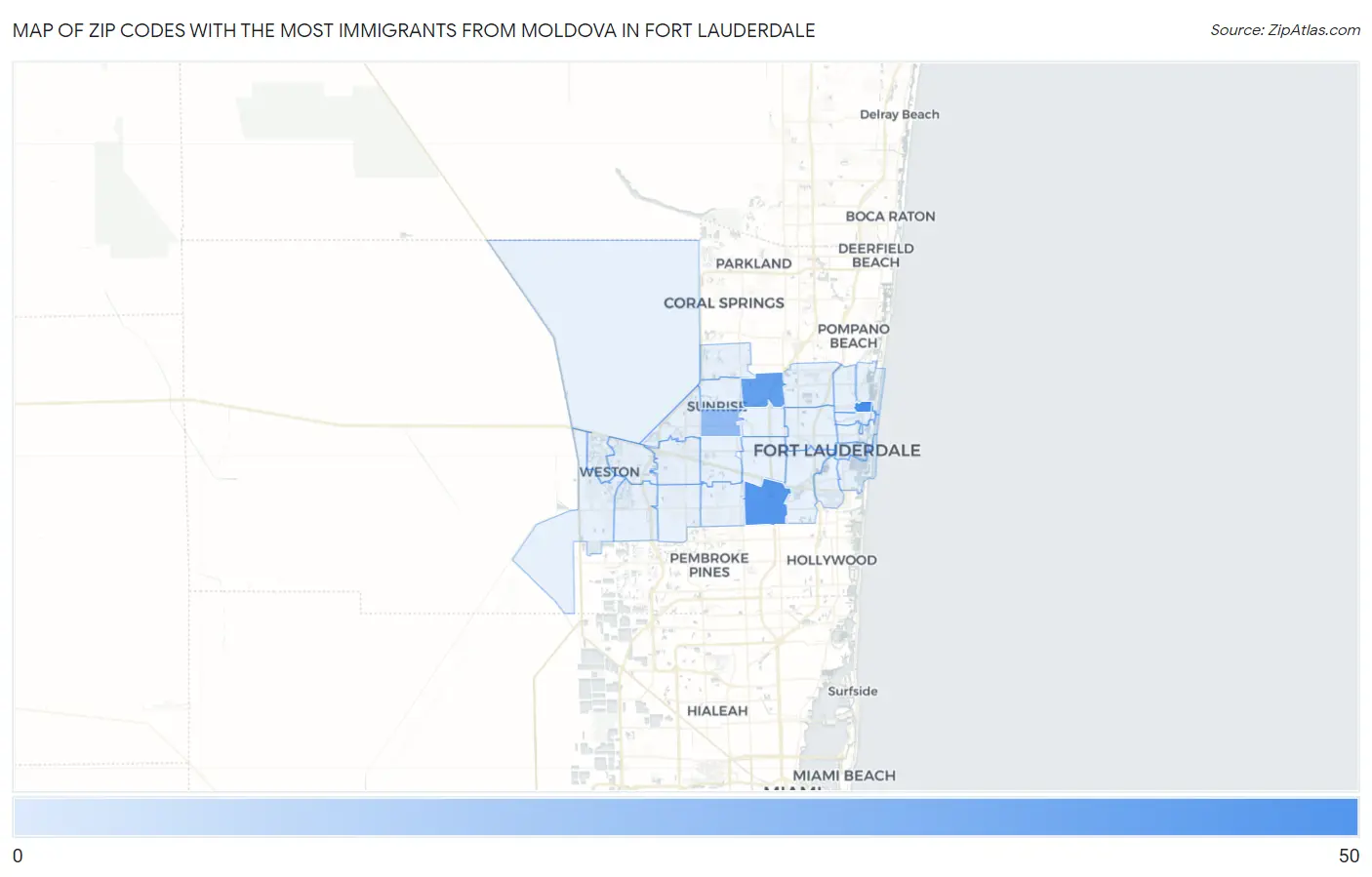 Zip Codes with the Most Immigrants from Moldova in Fort Lauderdale Map