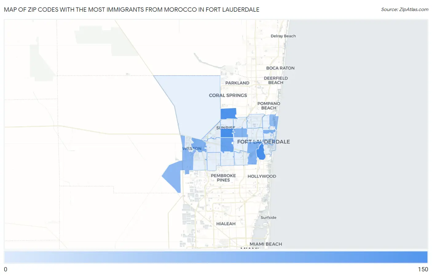 Zip Codes with the Most Immigrants from Morocco in Fort Lauderdale Map