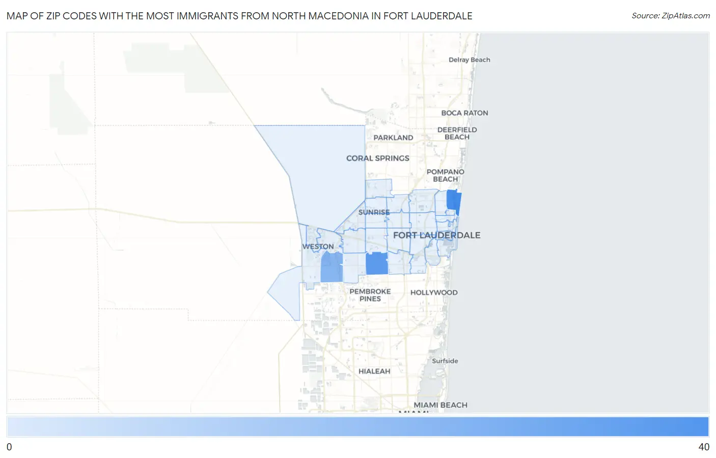Zip Codes with the Most Immigrants from North Macedonia in Fort Lauderdale Map
