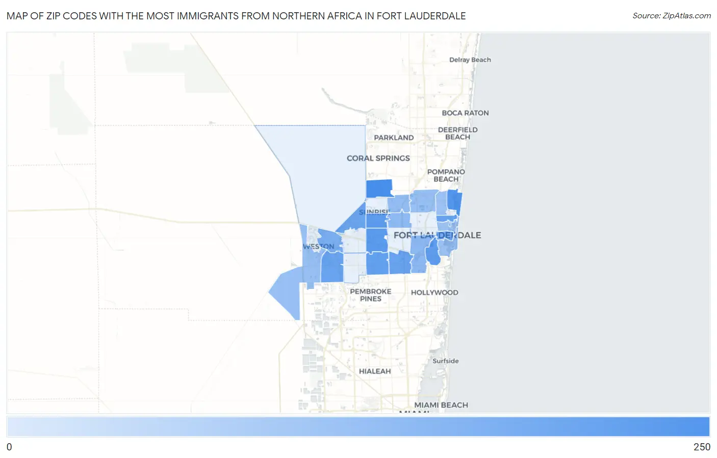 Zip Codes with the Most Immigrants from Northern Africa in Fort Lauderdale Map