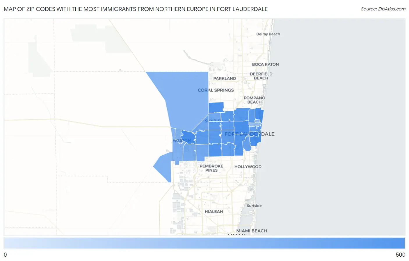 Zip Codes with the Most Immigrants from Northern Europe in Fort Lauderdale Map