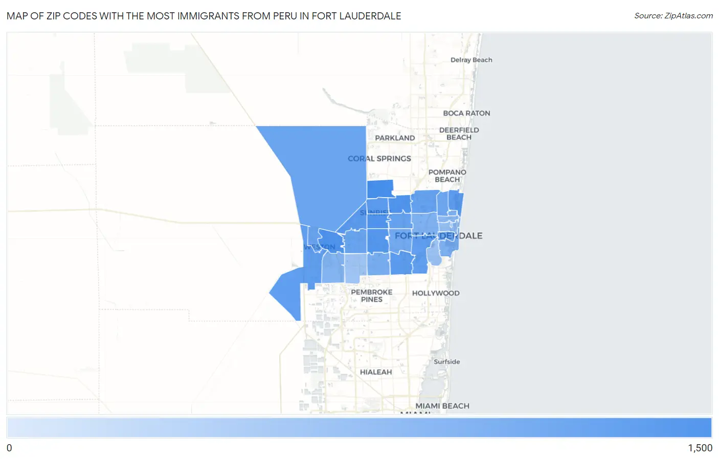 Zip Codes with the Most Immigrants from Peru in Fort Lauderdale Map