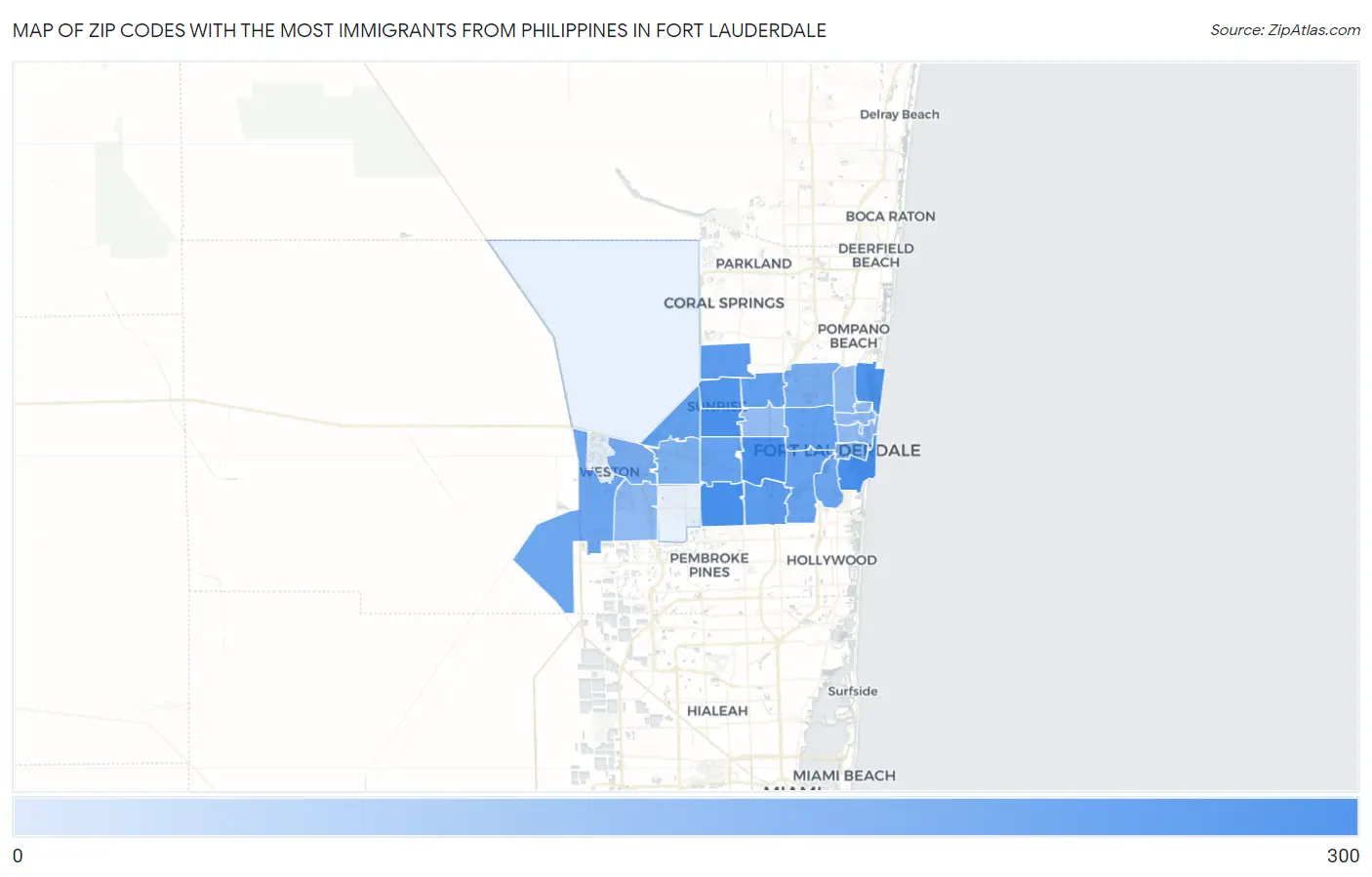 Zip Codes with the Most Immigrants from Philippines in Fort Lauderdale Map