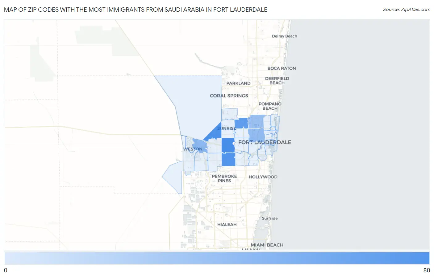 Zip Codes with the Most Immigrants from Saudi Arabia in Fort Lauderdale Map
