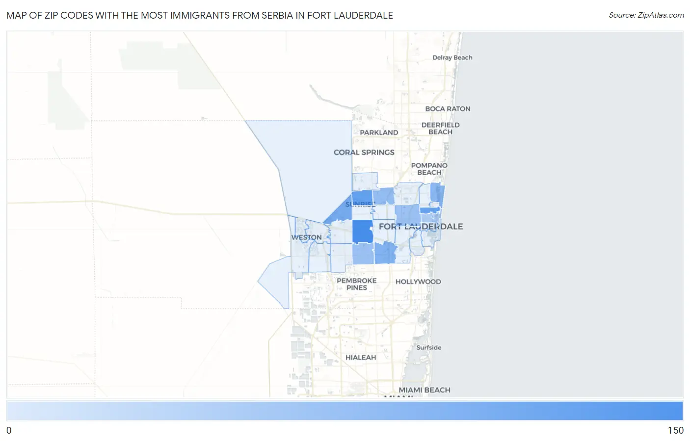 Zip Codes with the Most Immigrants from Serbia in Fort Lauderdale Map