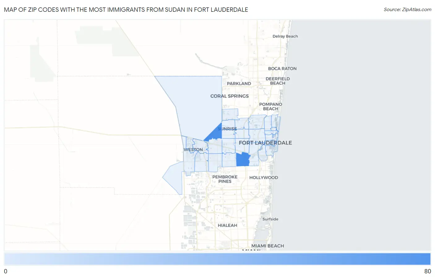Zip Codes with the Most Immigrants from Sudan in Fort Lauderdale Map