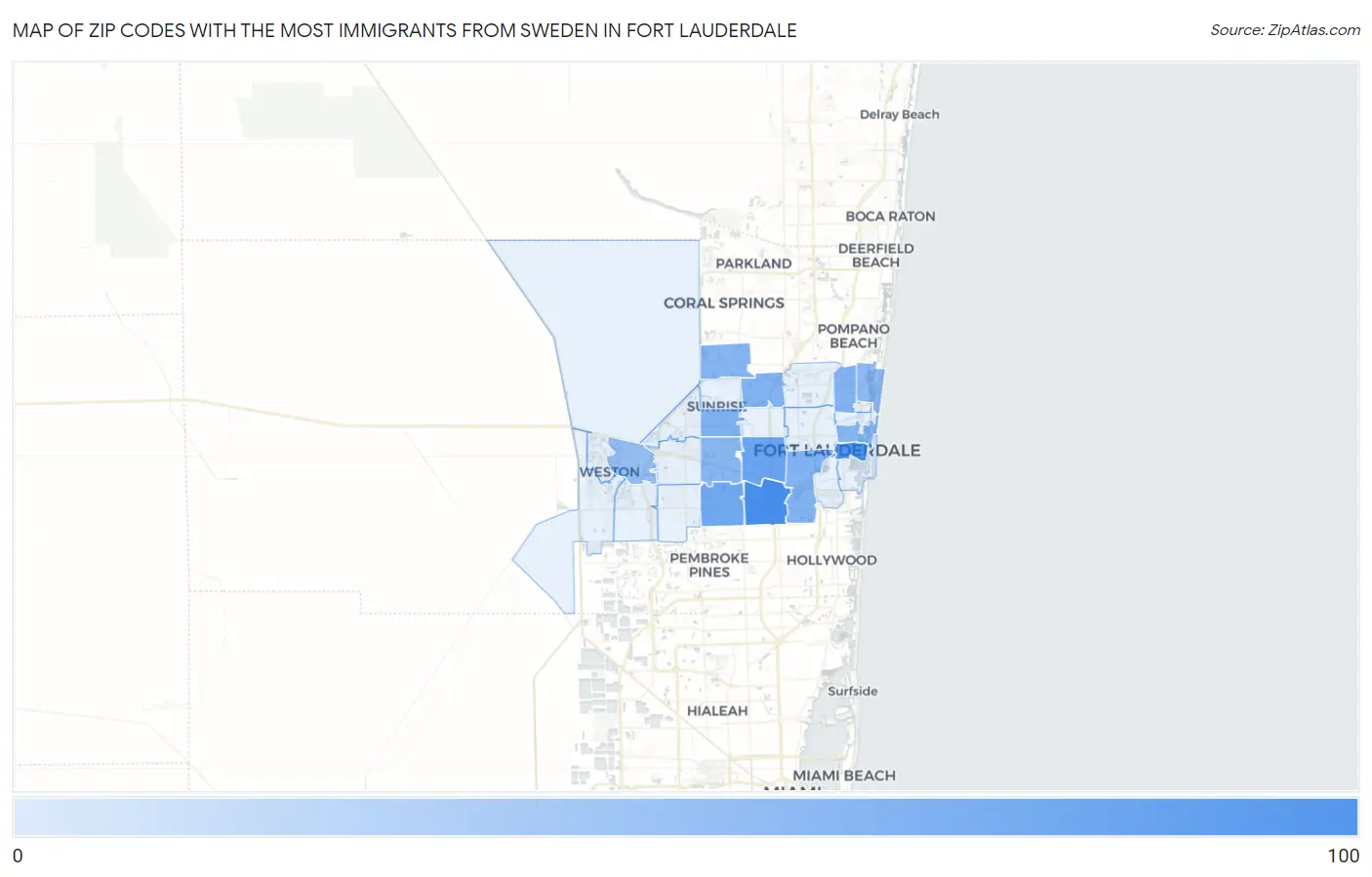 Zip Codes with the Most Immigrants from Sweden in Fort Lauderdale Map
