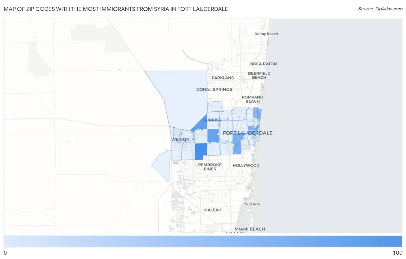Zip Codes with the Most Immigrants from Syria in Fort Lauderdale Map