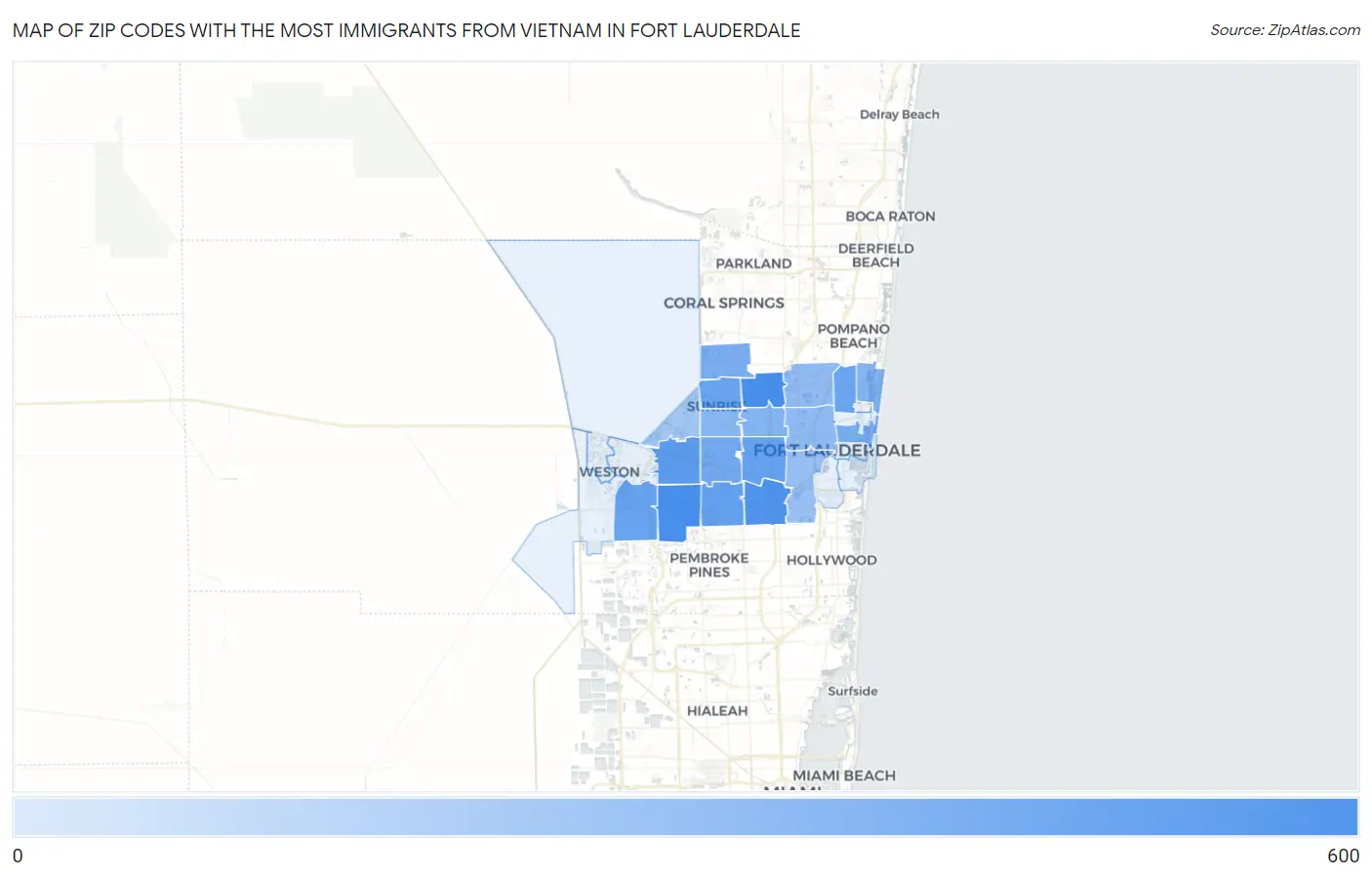 Zip Codes with the Most Immigrants from Vietnam in Fort Lauderdale Map