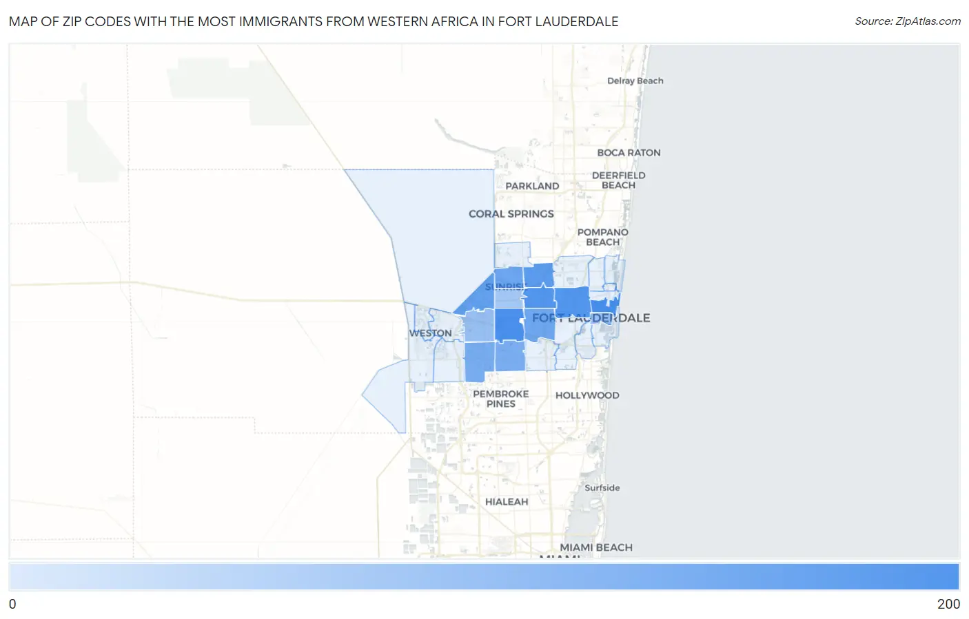 Zip Codes with the Most Immigrants from Western Africa in Fort Lauderdale Map
