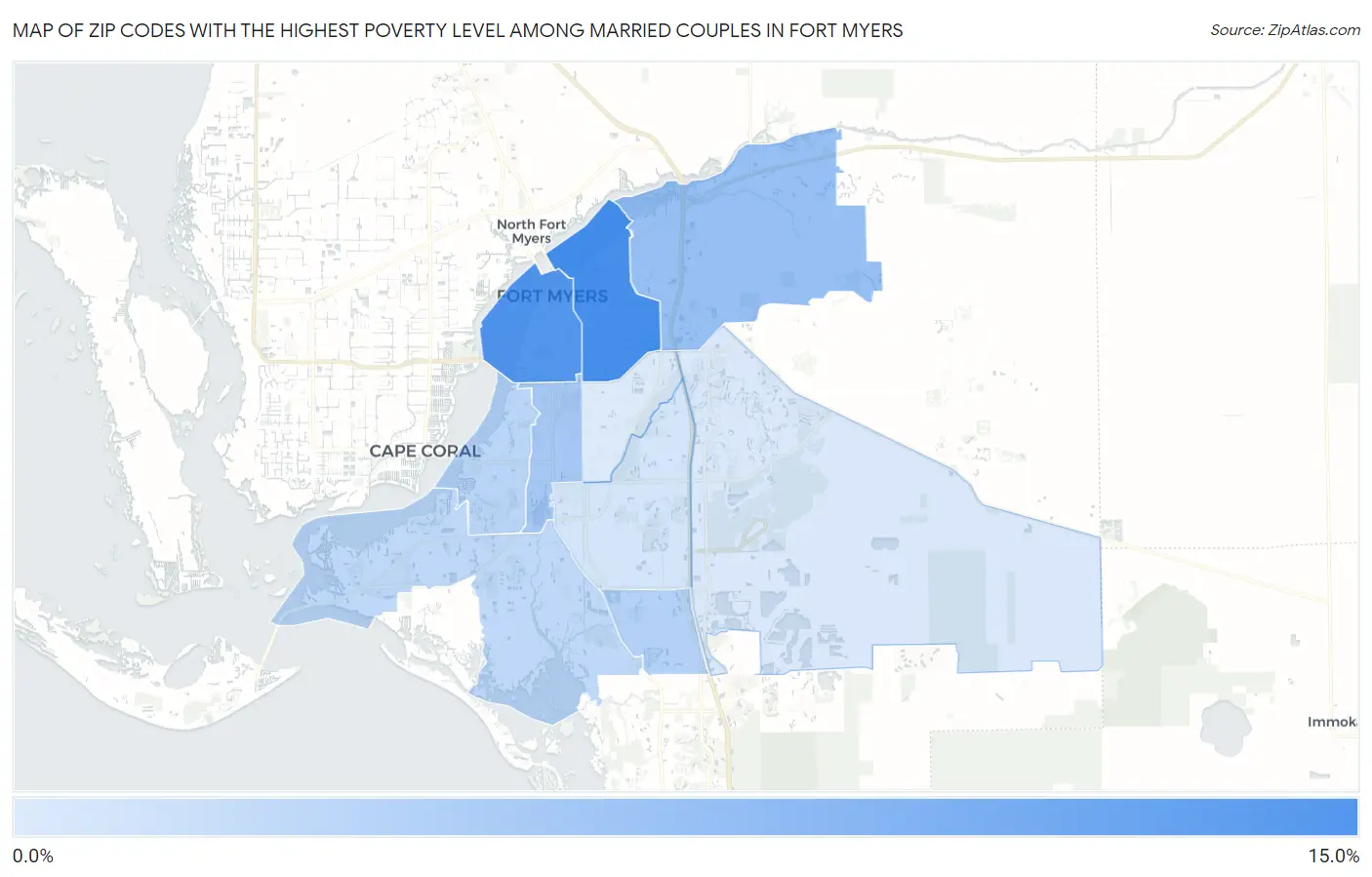 Zip Codes with the Highest Poverty Level Among Married Couples in Fort Myers Map