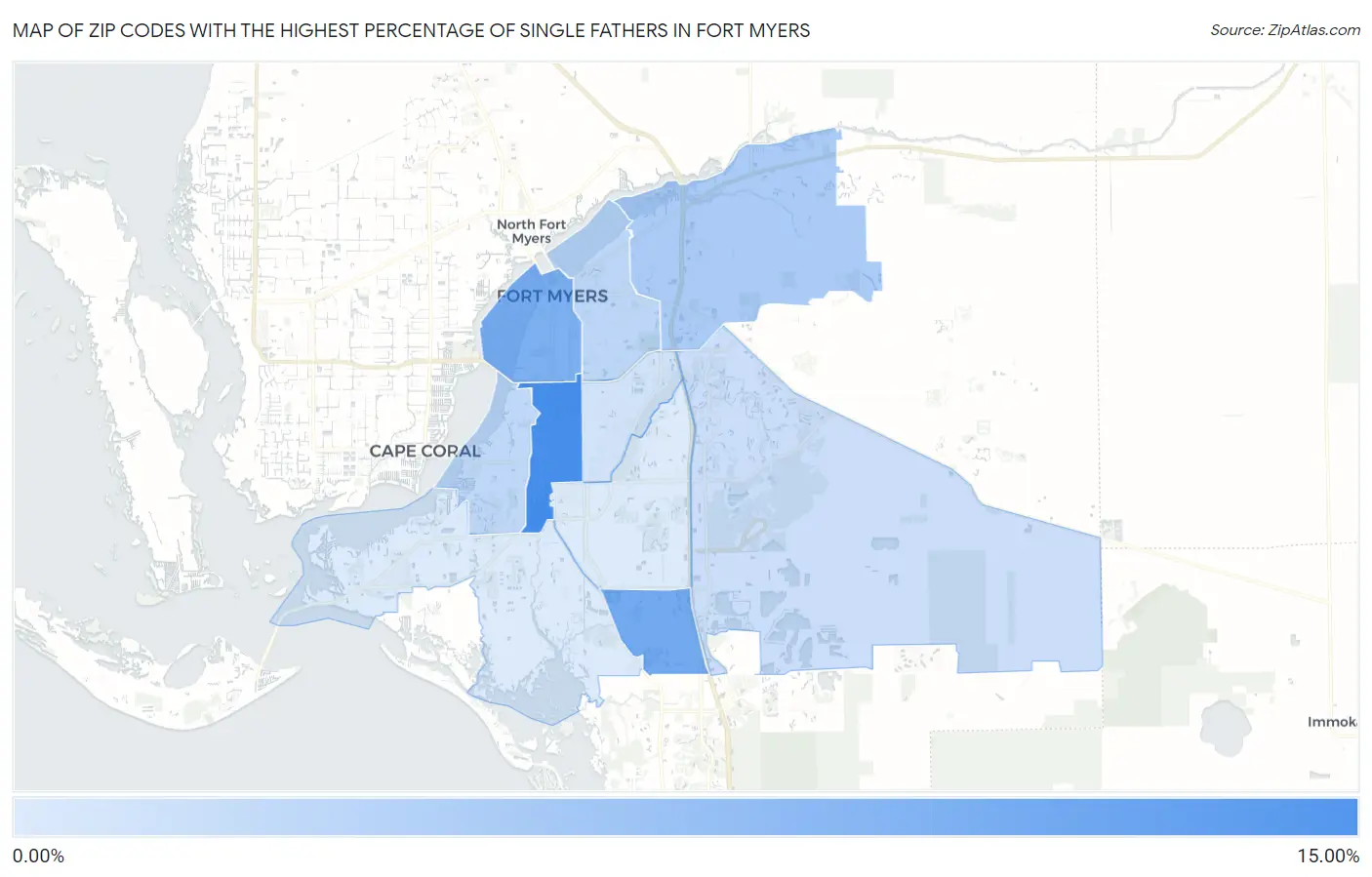 Zip Codes with the Highest Percentage of Single Fathers in Fort Myers Map