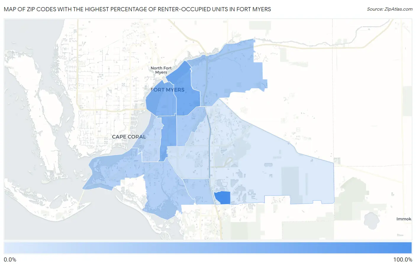 Zip Codes with the Highest Percentage of Renter-Occupied Units in Fort Myers Map
