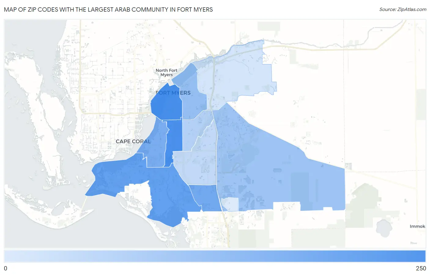 Zip Codes with the Largest Arab Community in Fort Myers Map