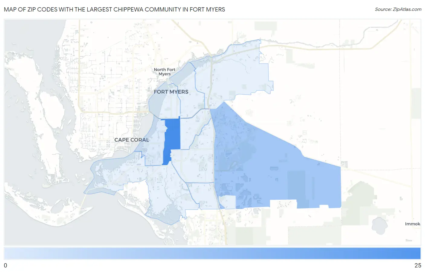 Zip Codes with the Largest Chippewa Community in Fort Myers Map