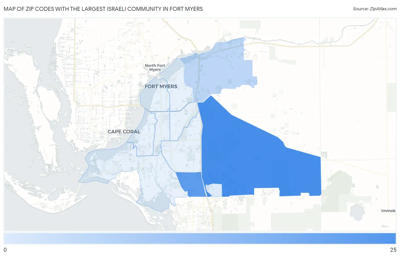 Zip Codes with the Largest Israeli Community in Fort Myers Map