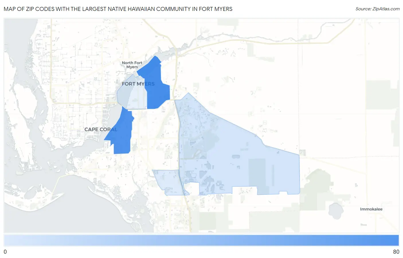 Zip Codes with the Largest Native Hawaiian Community in Fort Myers Map