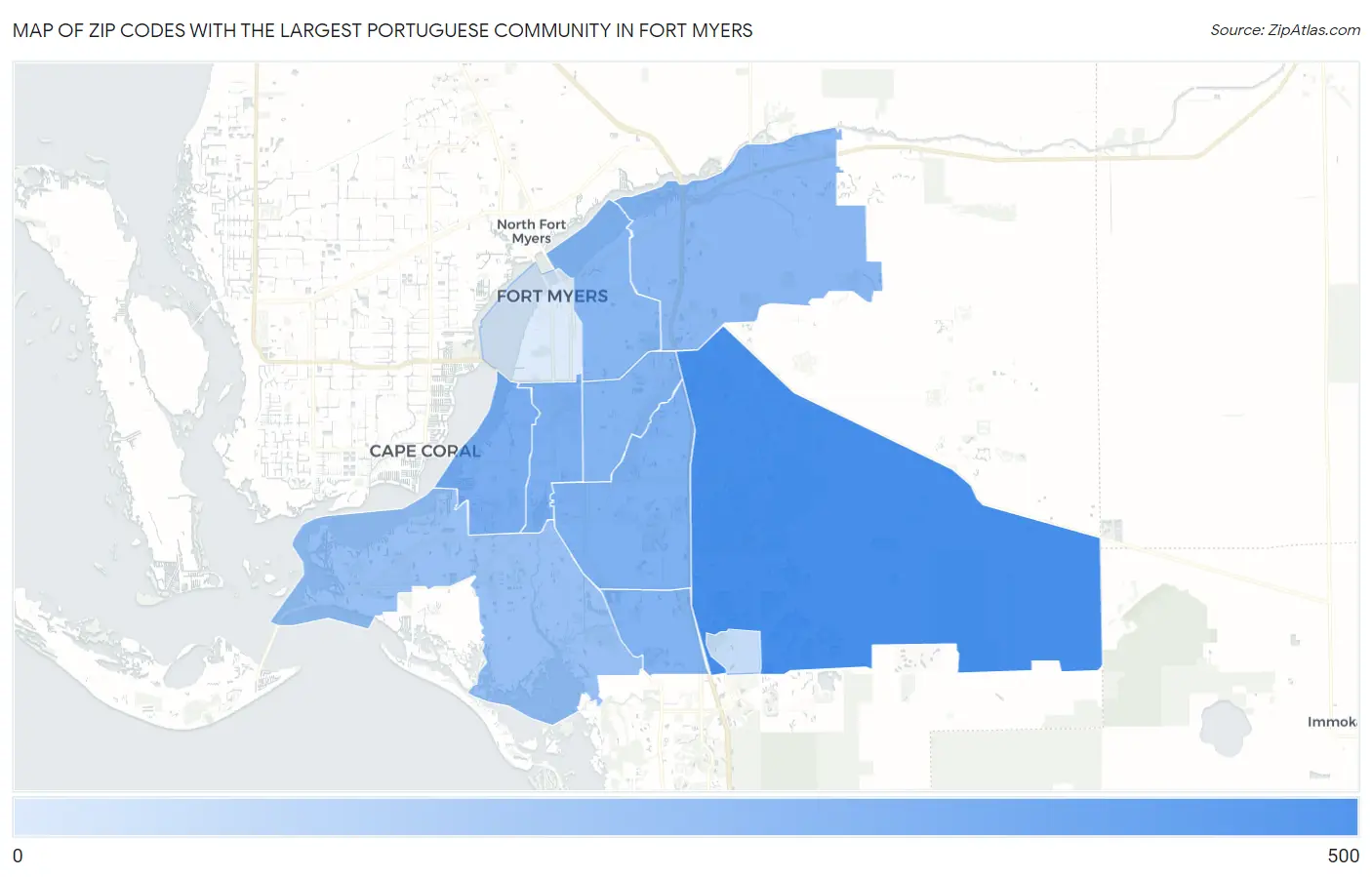 Zip Codes with the Largest Portuguese Community in Fort Myers Map