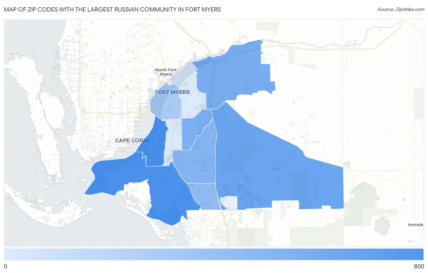 Zip Codes with the Largest Russian Community in Fort Myers Map