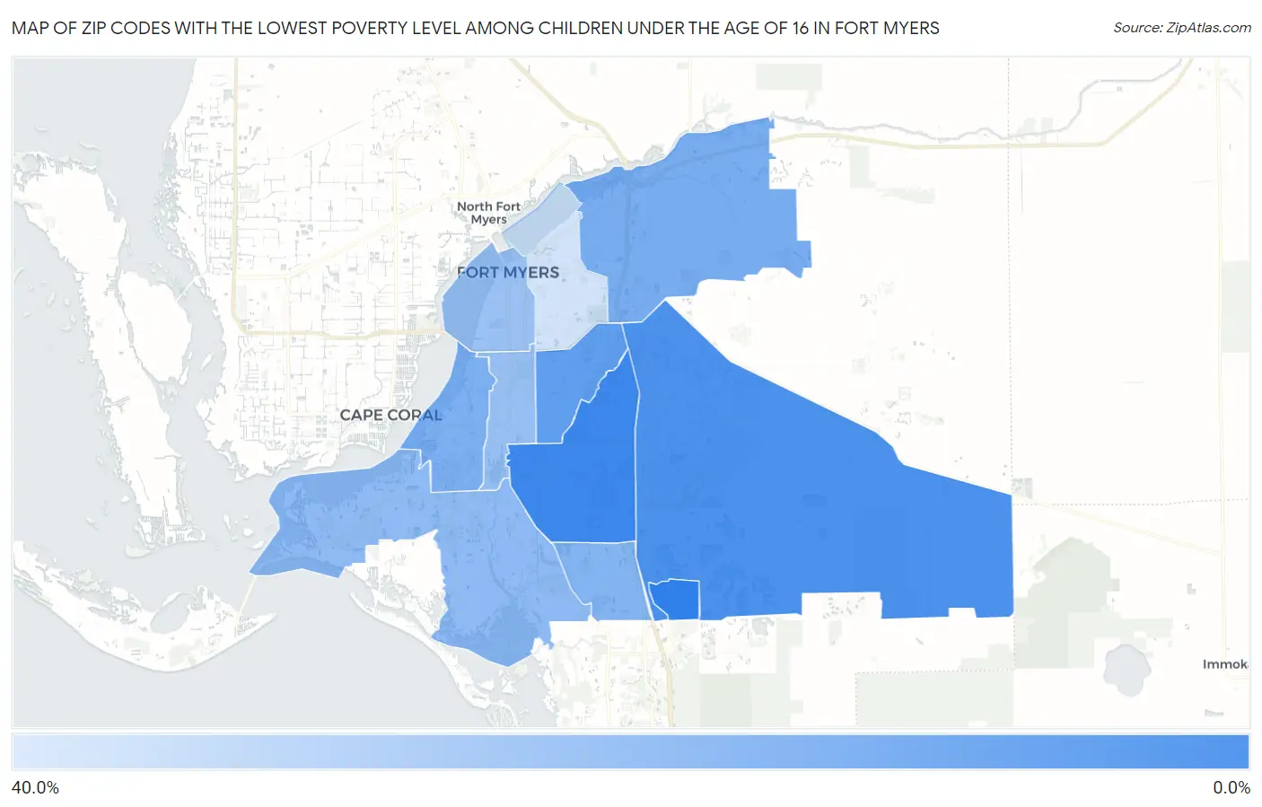 Zip Codes with the Lowest Poverty Level Among Children Under the Age of 16 in Fort Myers Map