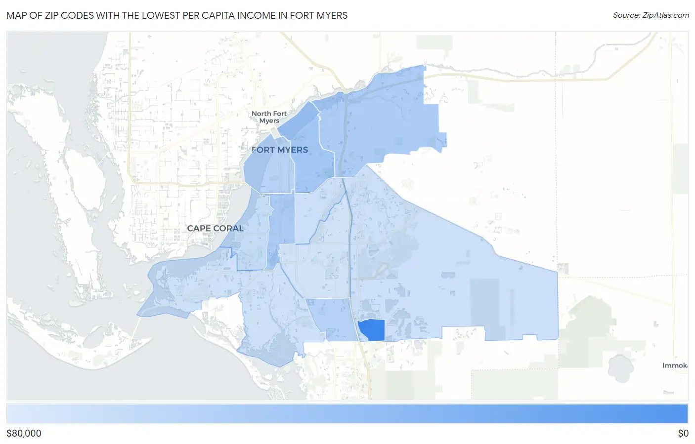 Zip Codes with the Lowest Per Capita Income in Fort Myers Map