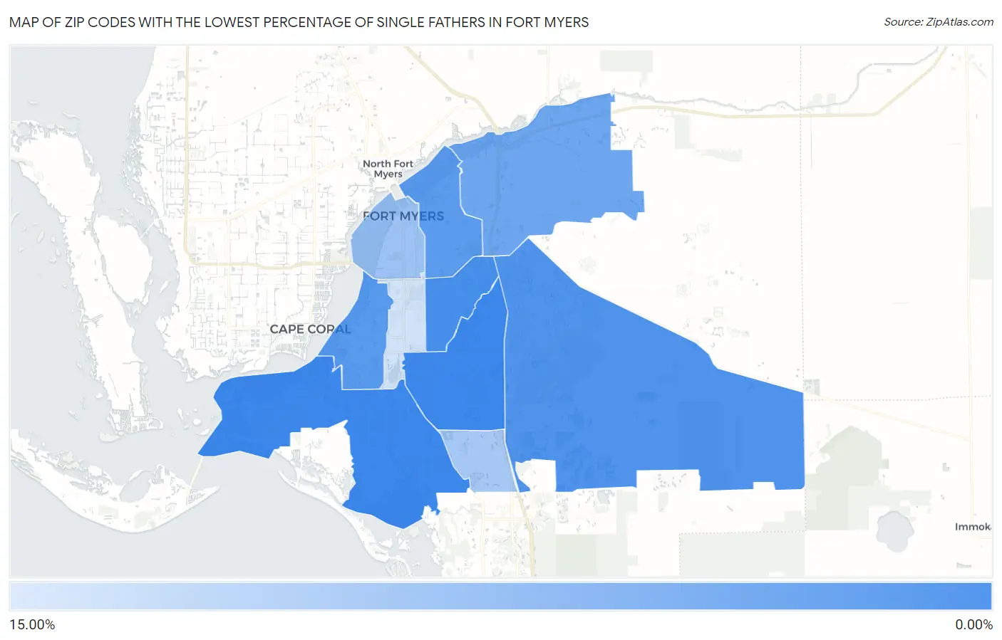 Zip Codes with the Lowest Percentage of Single Fathers in Fort Myers Map