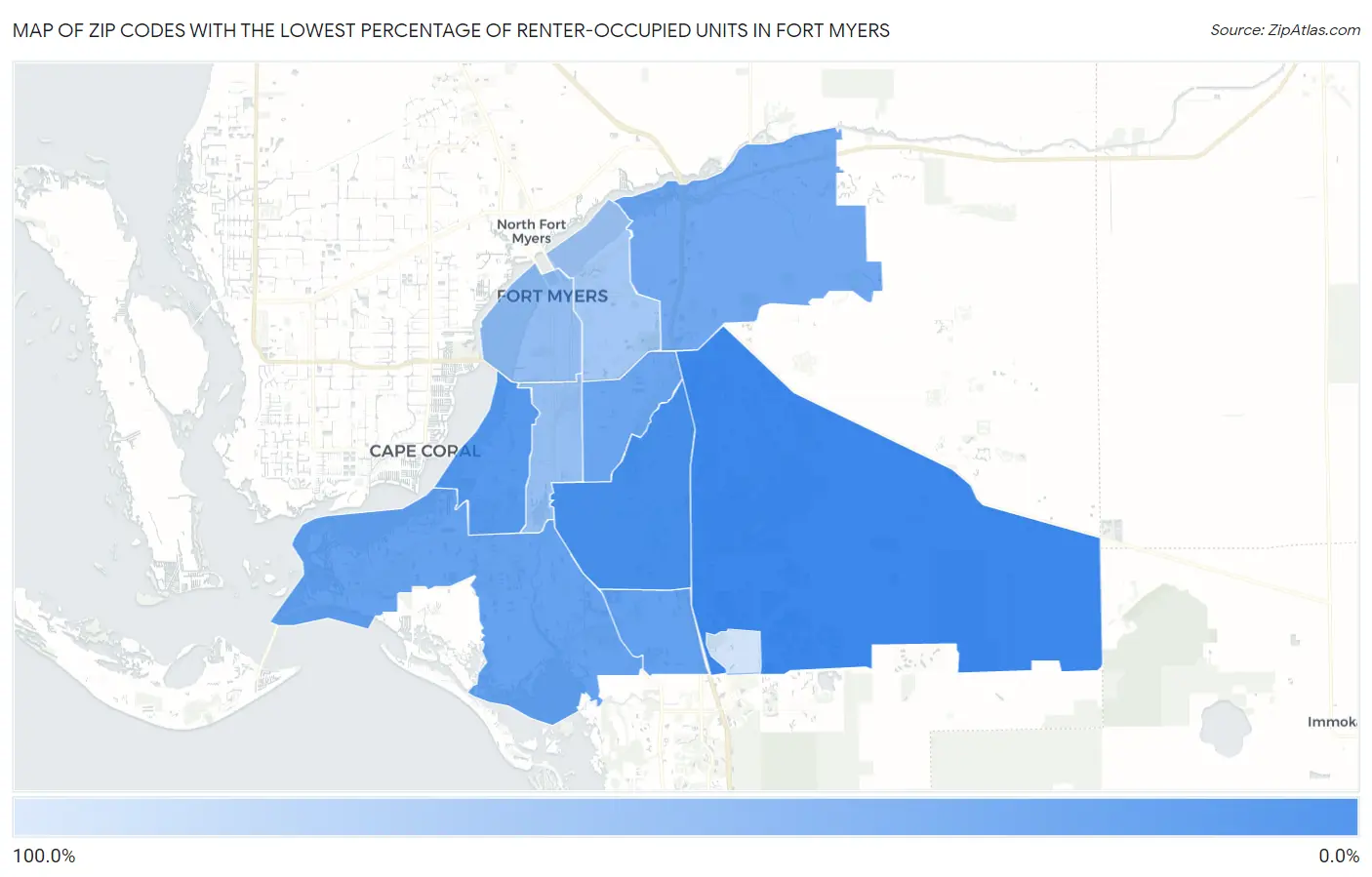 Zip Codes with the Lowest Percentage of Renter-Occupied Units in Fort Myers Map