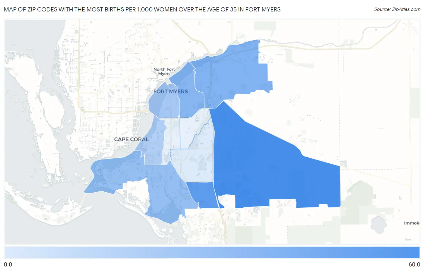 Zip Codes with the Most Births per 1,000 Women Over the Age of 35 in Fort Myers Map