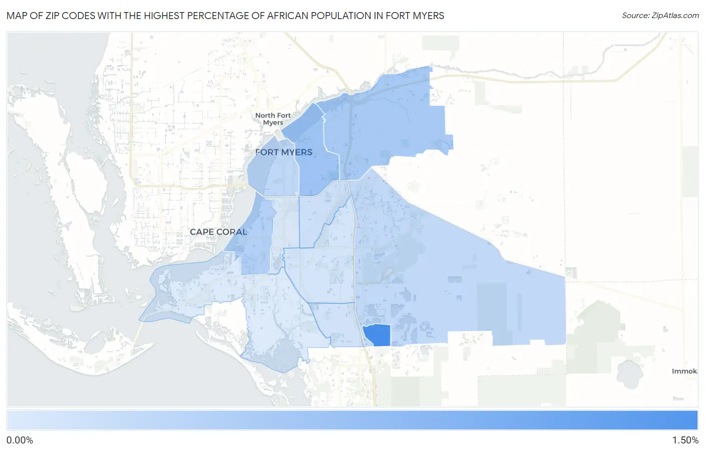 Zip Codes with the Highest Percentage of African Population in Fort Myers Map