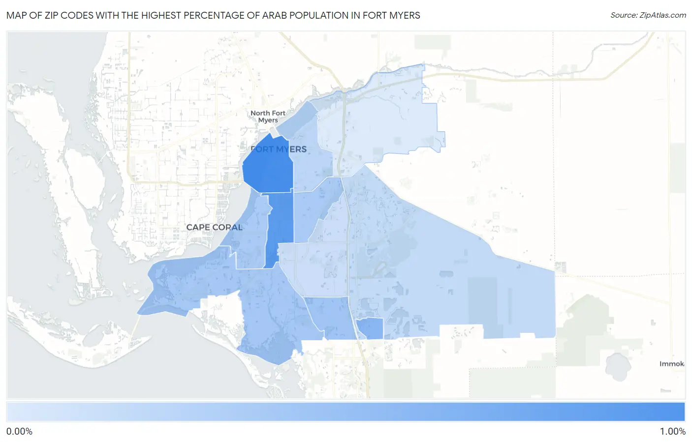 Zip Codes with the Highest Percentage of Arab Population in Fort Myers Map