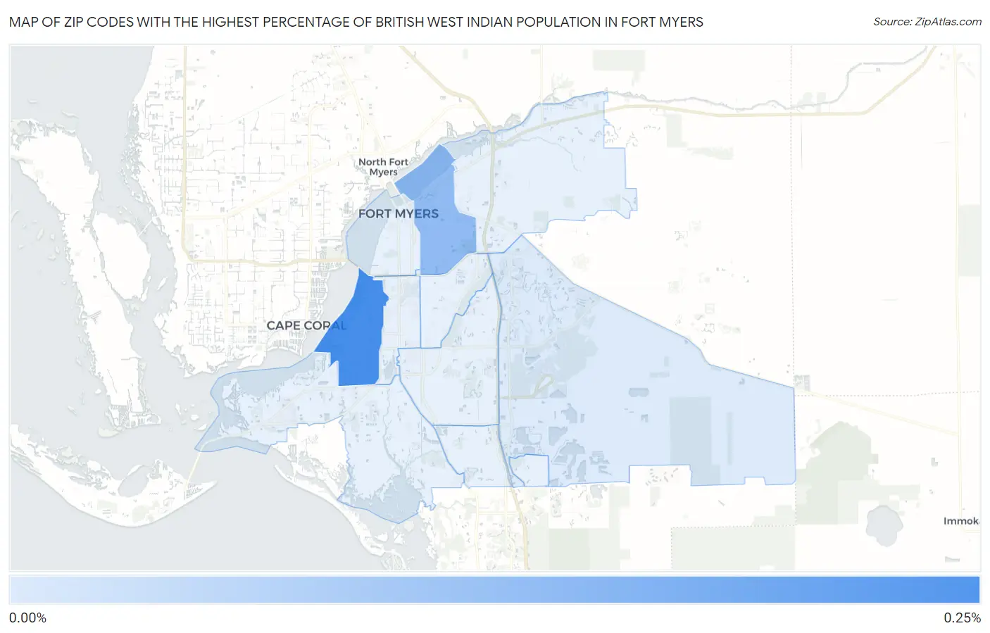 Zip Codes with the Highest Percentage of British West Indian Population in Fort Myers Map