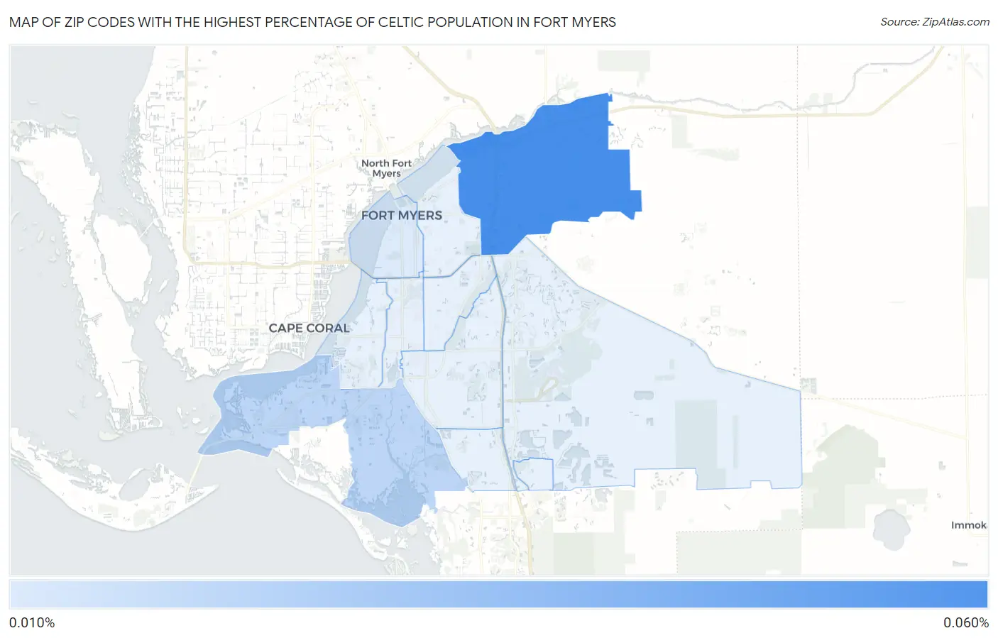 Zip Codes with the Highest Percentage of Celtic Population in Fort Myers Map
