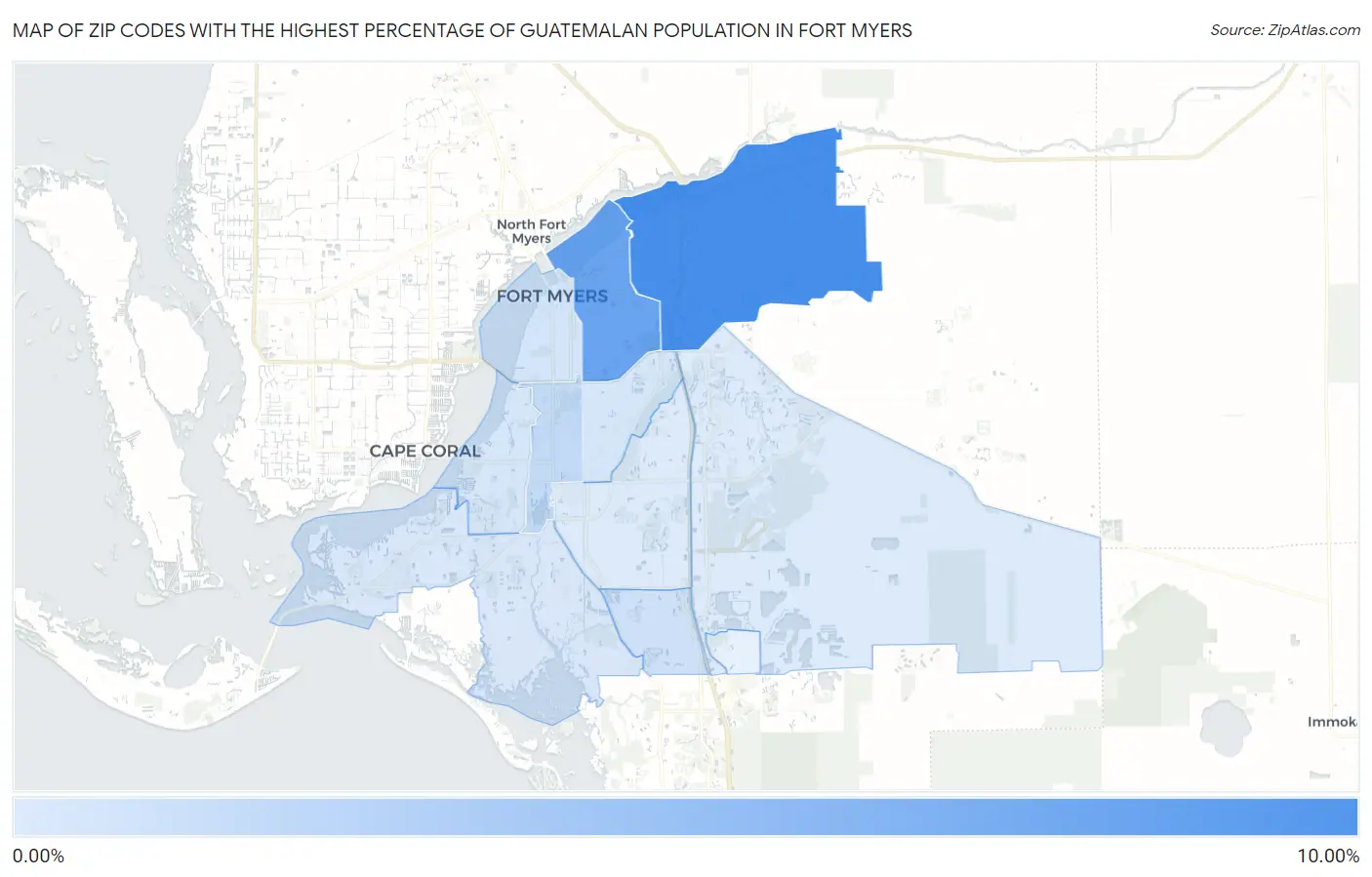 Zip Codes with the Highest Percentage of Guatemalan Population in Fort Myers Map