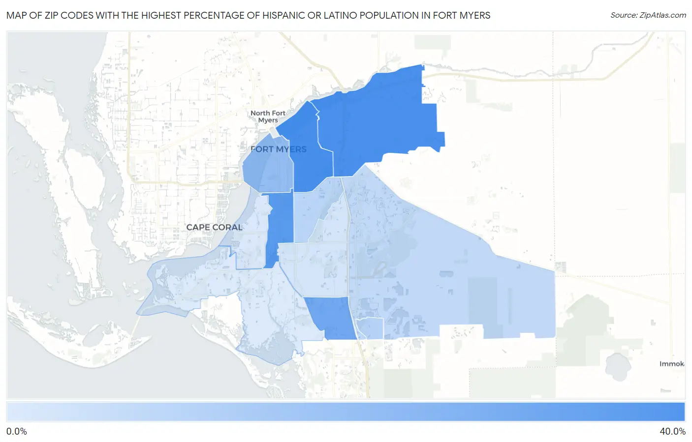 Zip Codes with the Highest Percentage of Hispanic or Latino Population in Fort Myers Map
