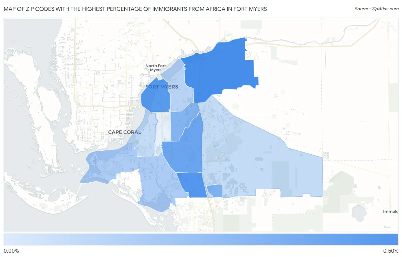 Zip Codes with the Highest Percentage of Immigrants from Africa in Fort Myers Map