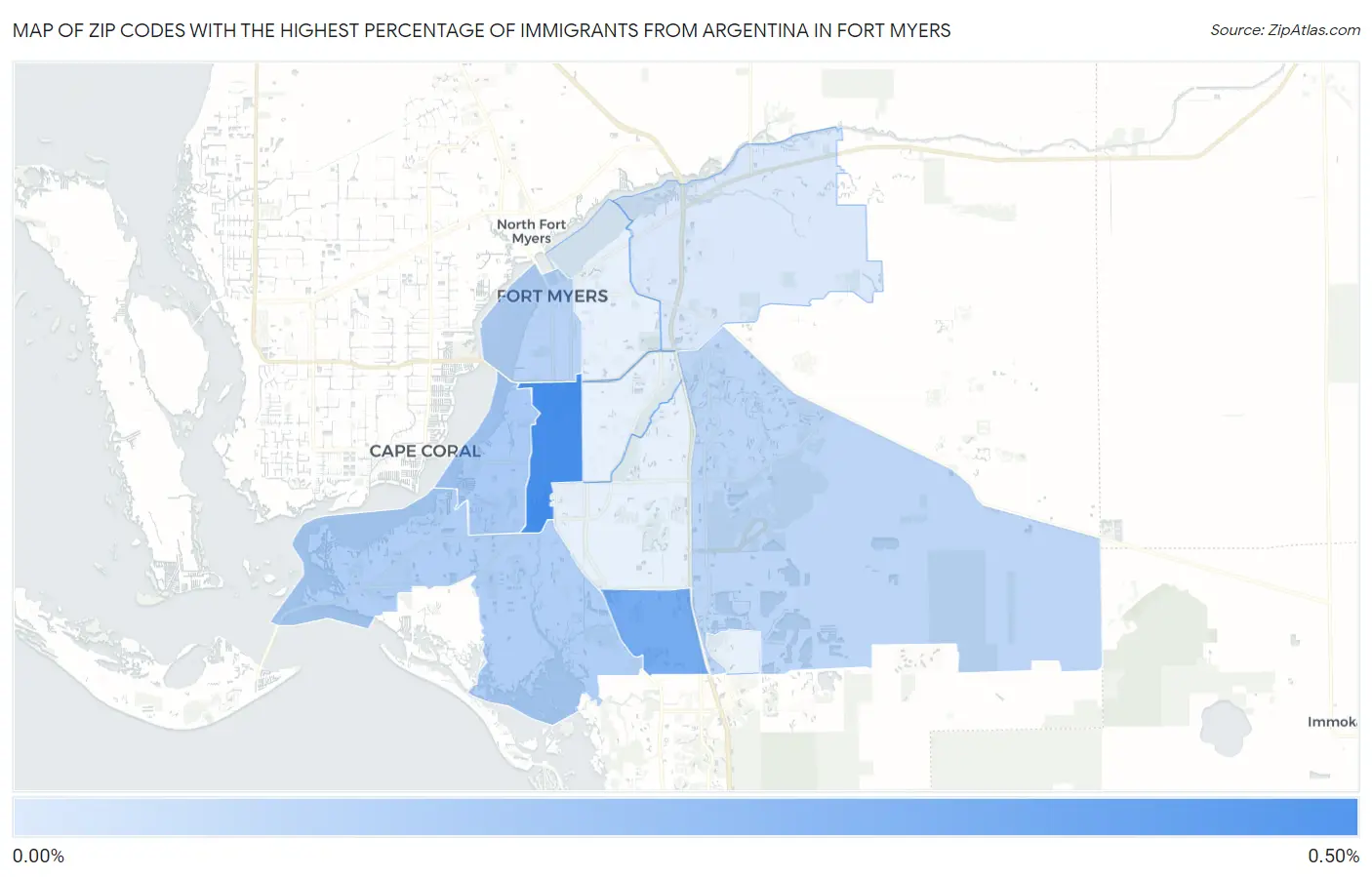 Zip Codes with the Highest Percentage of Immigrants from Argentina in Fort Myers Map