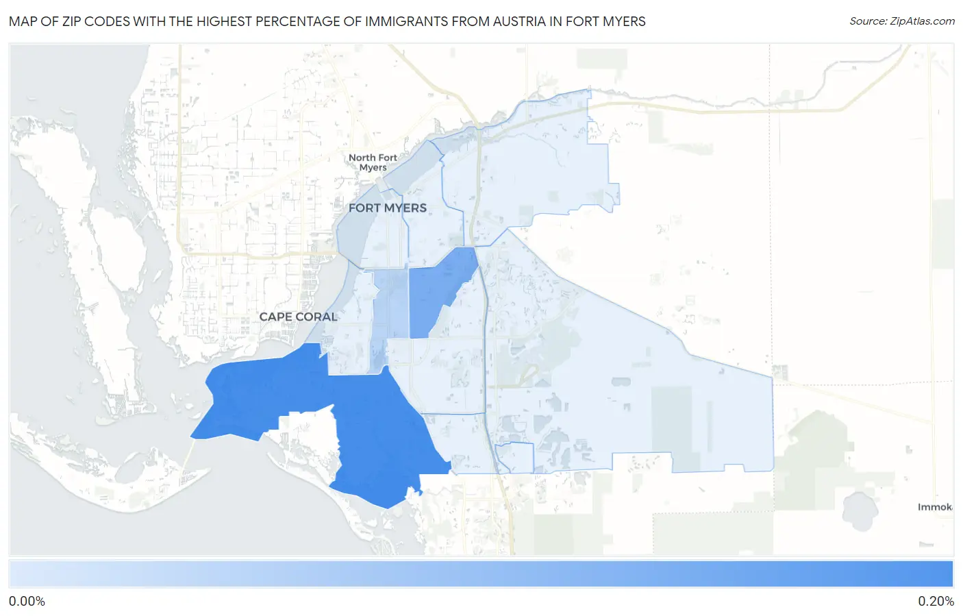 Zip Codes with the Highest Percentage of Immigrants from Austria in Fort Myers Map
