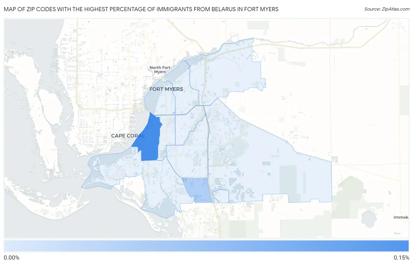 Zip Codes with the Highest Percentage of Immigrants from Belarus in Fort Myers Map