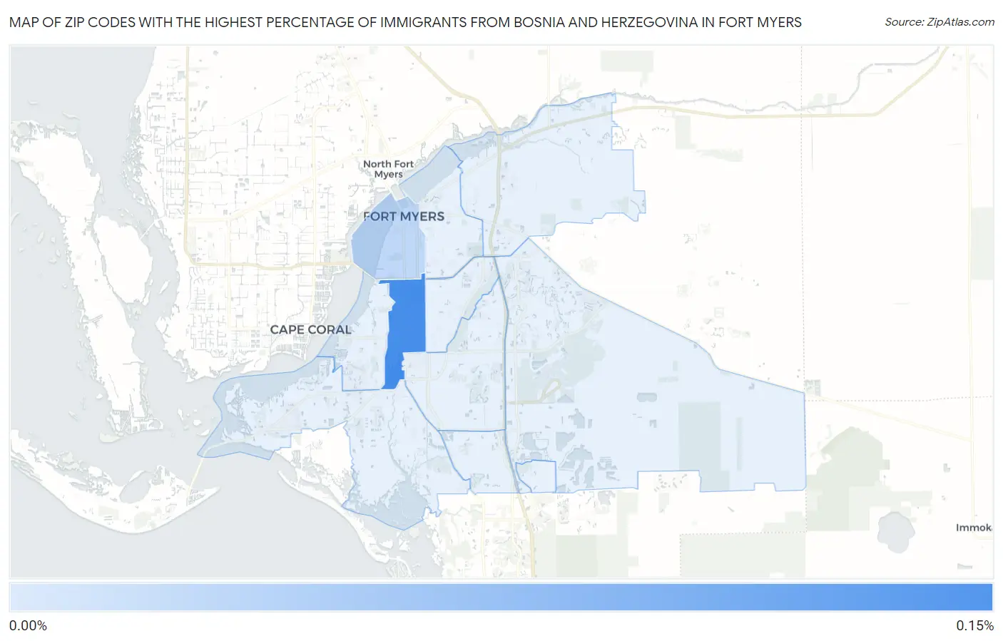 Zip Codes with the Highest Percentage of Immigrants from Bosnia and Herzegovina in Fort Myers Map