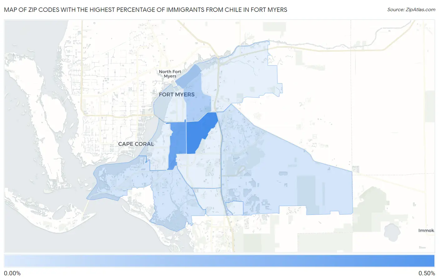 Zip Codes with the Highest Percentage of Immigrants from Chile in Fort Myers Map