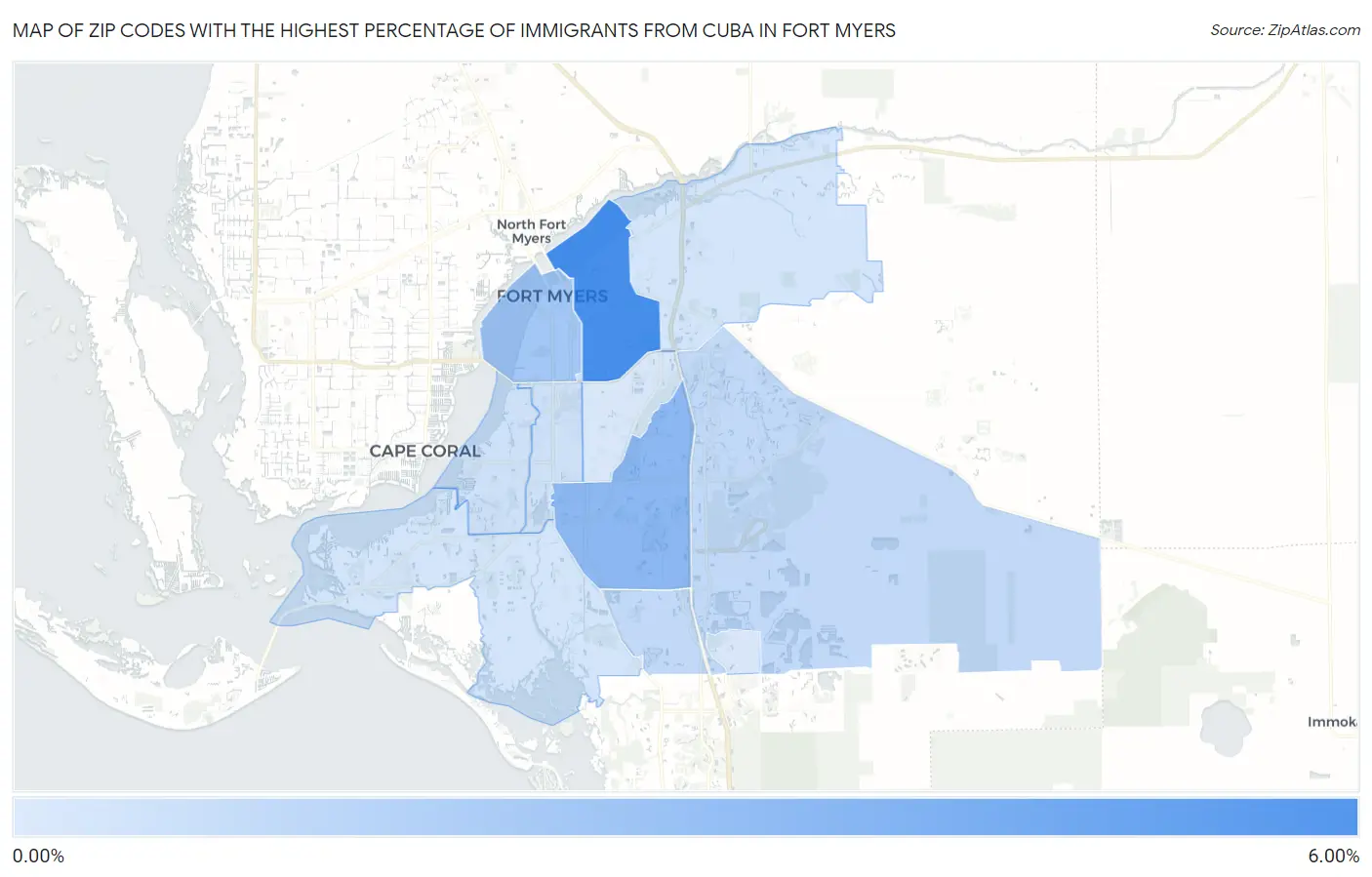 Zip Codes with the Highest Percentage of Immigrants from Cuba in Fort Myers Map