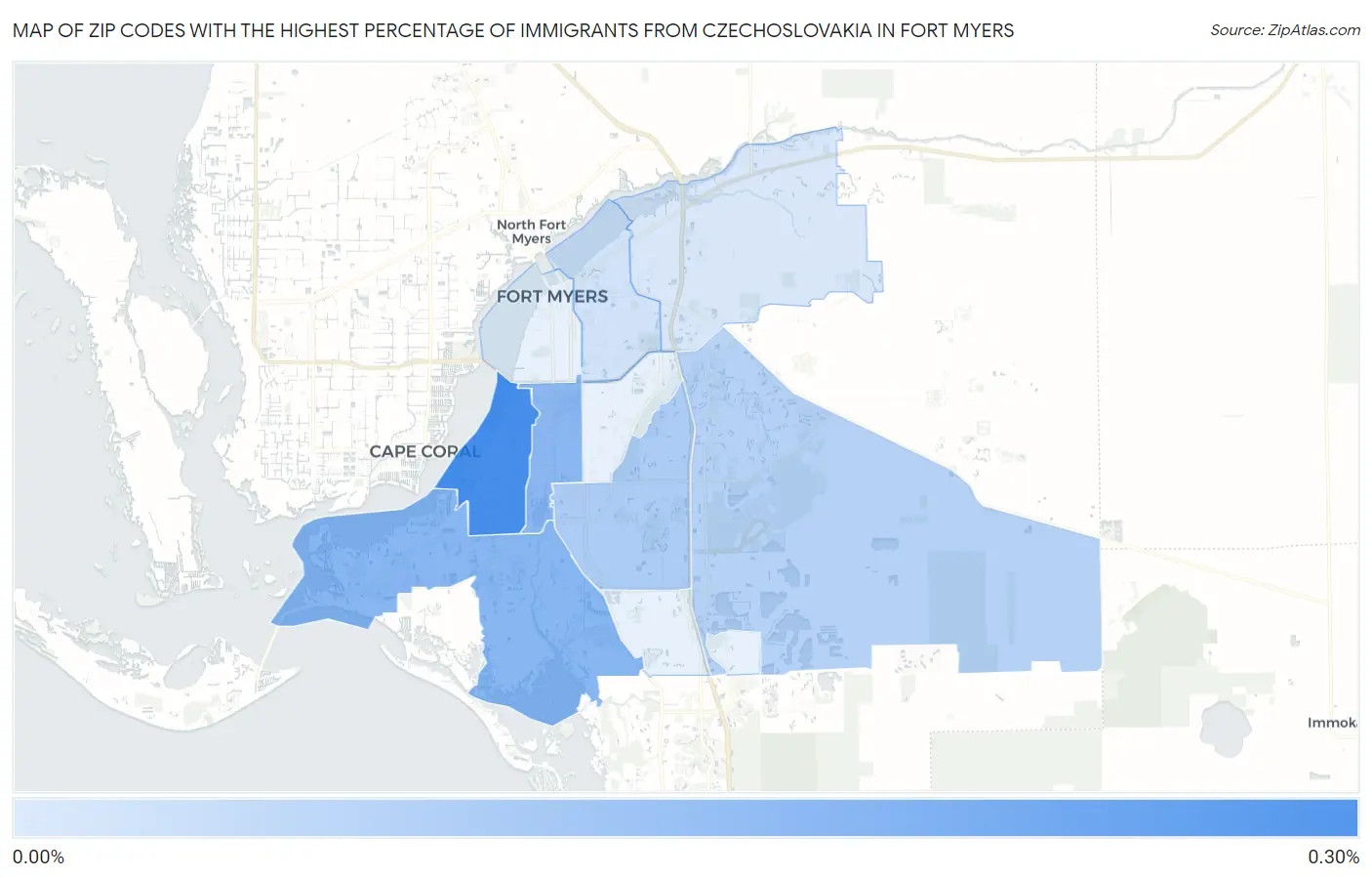 Zip Codes with the Highest Percentage of Immigrants from Czechoslovakia in Fort Myers Map