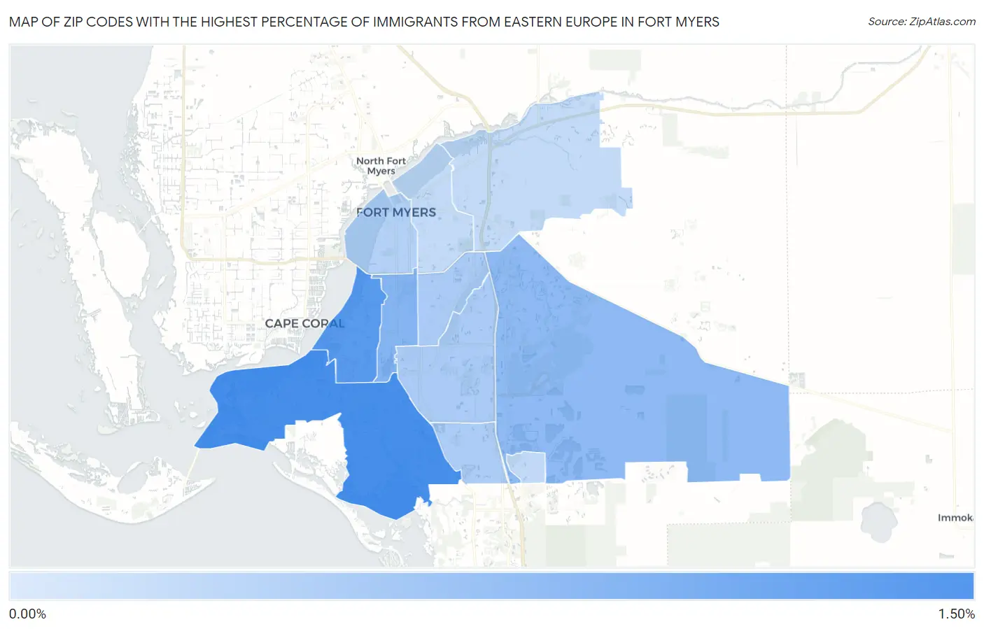 Zip Codes with the Highest Percentage of Immigrants from Eastern Europe in Fort Myers Map