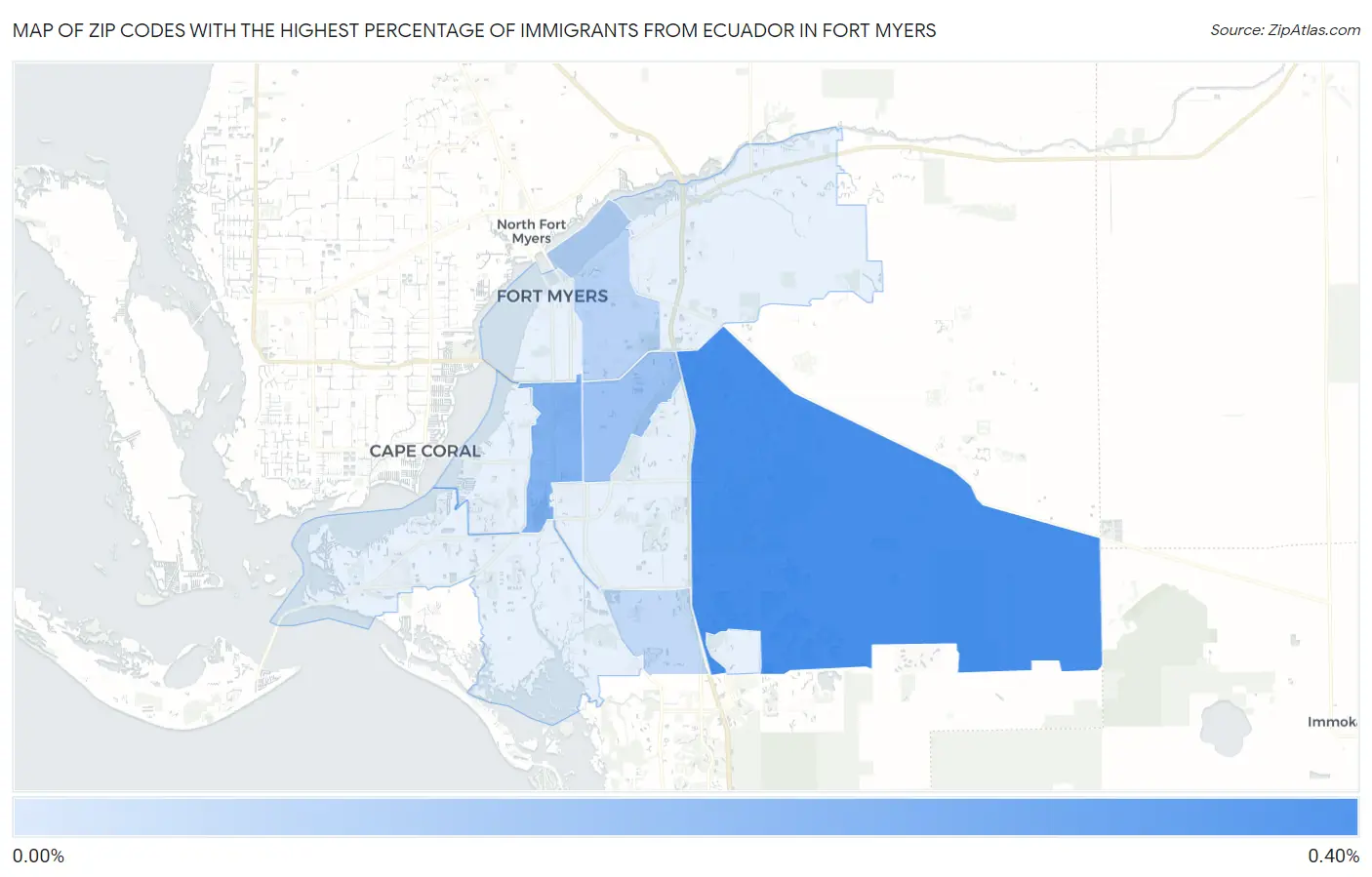 Zip Codes with the Highest Percentage of Immigrants from Ecuador in Fort Myers Map